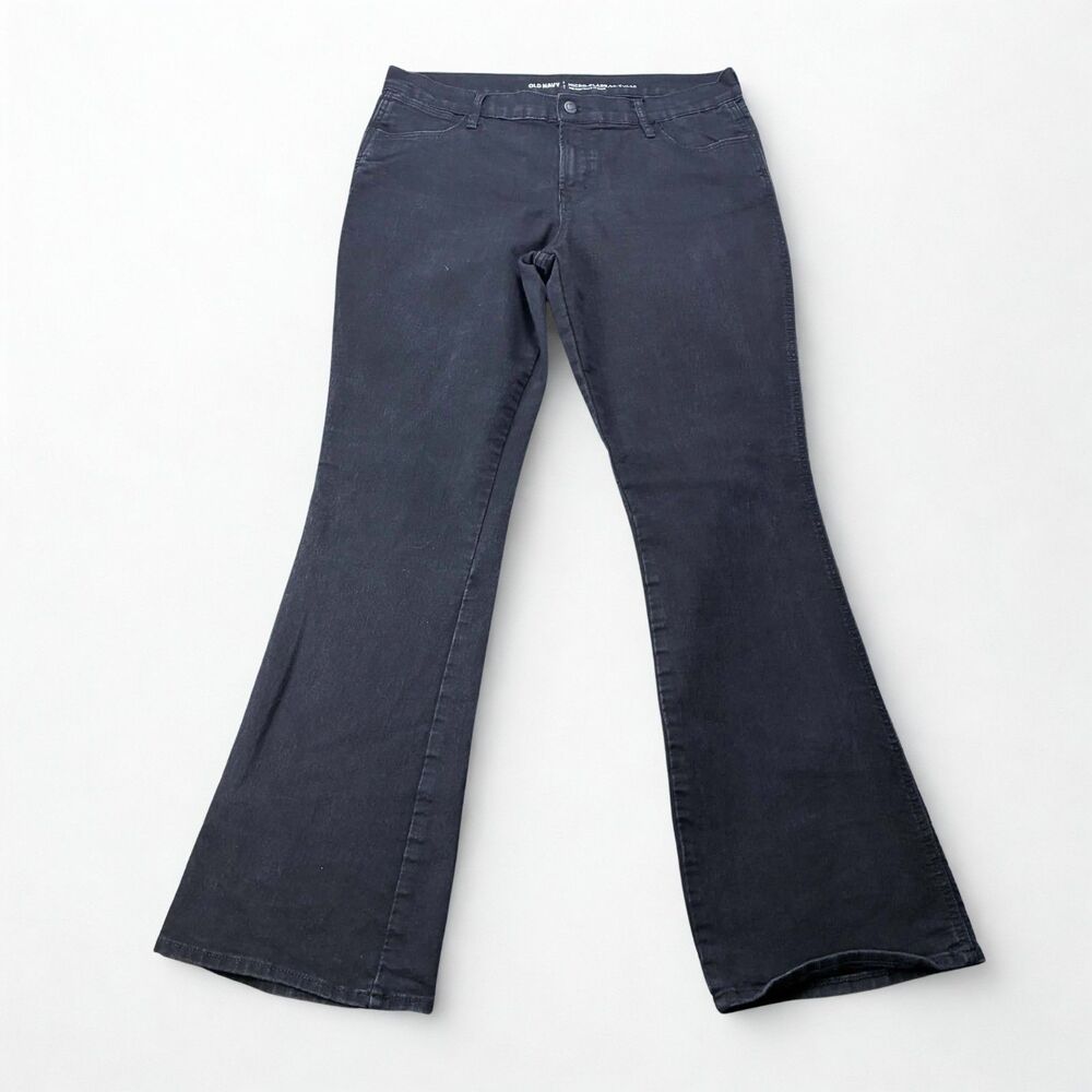 Old Navy Jeans Womens 14 Black Micro Flare Mid Rise Stretch Denim Regular Y2K